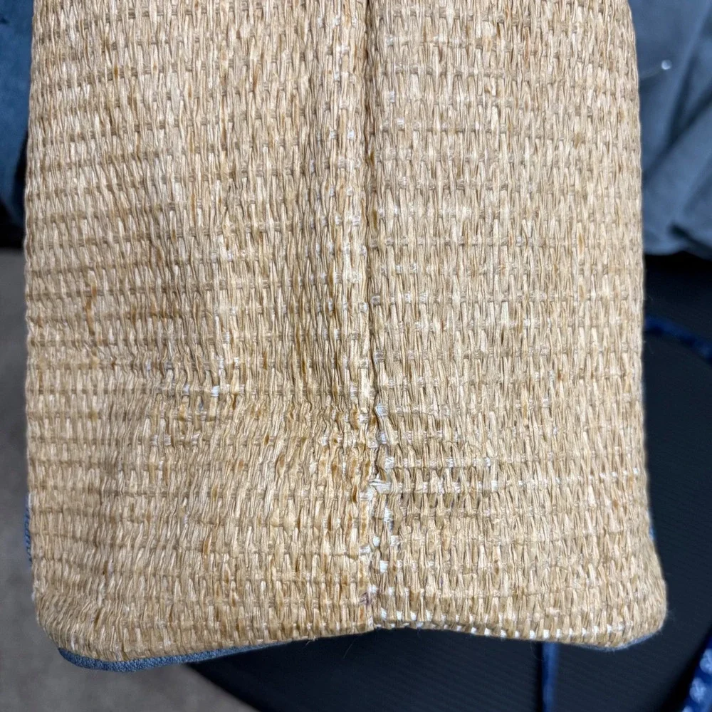 Victoria's Secret Tan Blue Tote Woven Straw Denim Logo Women's OS